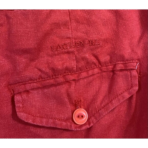 Lauren Ralph Lauren Womens Linen Crop Pants Wide Leg High Rise Red Beach Size 16 - Picture 3 of 12